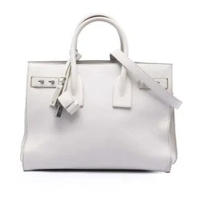 Pre-owned Saint Laurent Calf Leather Small Grained Calfskin Supple Sac De Jour Satchel In White