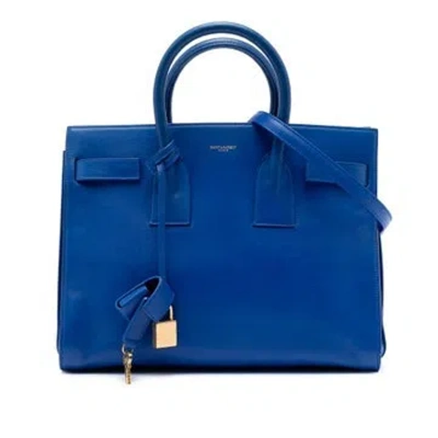 Pre-owned Saint Laurent Calf Leather Small Leather Sac De Jour Satchel In Blue