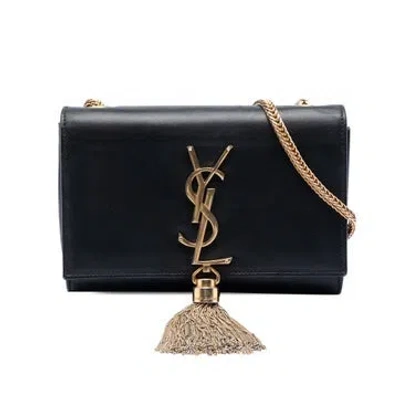 Pre-owned Saint Laurent Calf Leather Small Smooth Calfskin Monogram Kate Tassel Crossbody In Black
