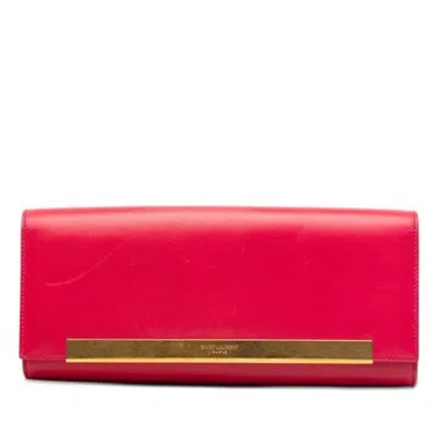 Pre-owned Saint Laurent Calf Leather Smooth Calfskin Lutetia Flap Clutch In Pink