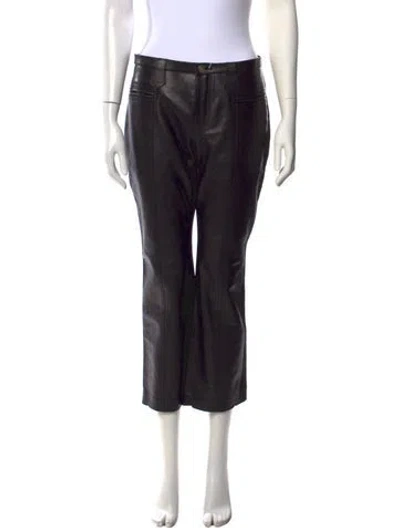 Pre-owned Saint Laurent Calf Leather Straight Leg Pants W/ Tags In Black