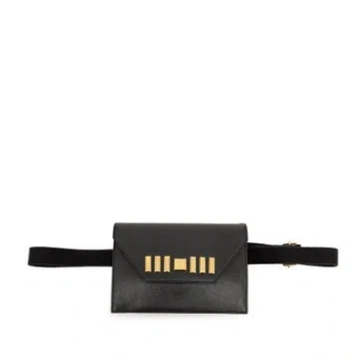 Pre-owned Saint Laurent Calf Leather Studded Leather Belt Bag In Black
