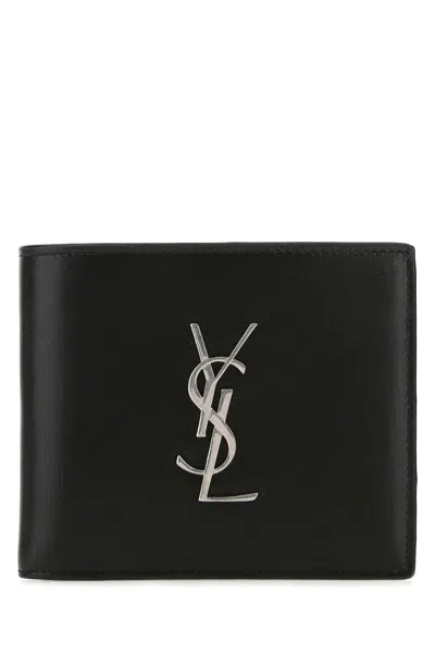Saint Laurent Calf Leather Wallet, 11 Cm X 9.5 Cm X 2.5 Cm In Black