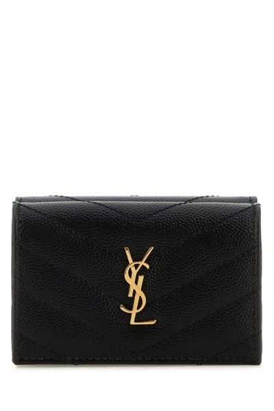 Saint Laurent Calf Leather Wallet 9.5 Cm X 7 Cm With Gold-tone Hardware In Black