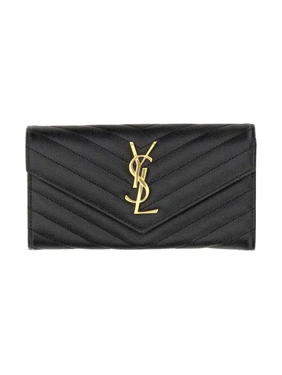 Saint Laurent Calf Leather Wallet With Refined Minimal Design In Black