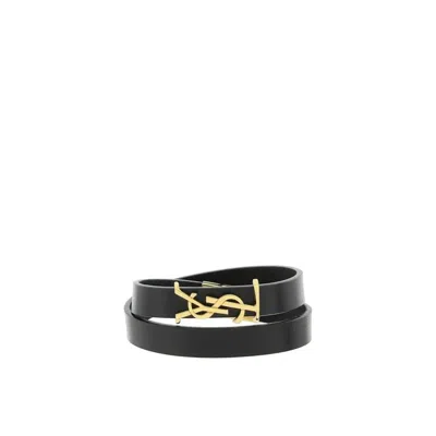 Saint Laurent Calf Leather Ysl Bracelet In Black
