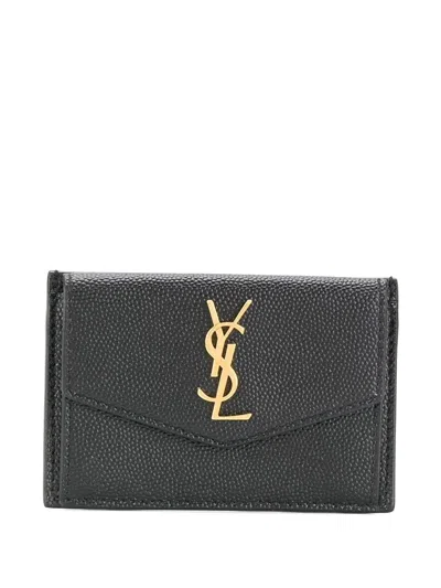 Saint Laurent Calf-leather Logo-plaque Purse In Black