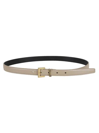 Saint Laurent Calfskin Belt With Polished Gold Buckle In Neutral