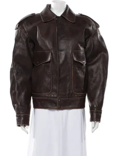 Pre-owned Saint Laurent Calfskin Bomber Jacket In Brown