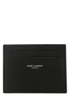 Saint Laurent Paris Pebbled-leather Card Holder In Black