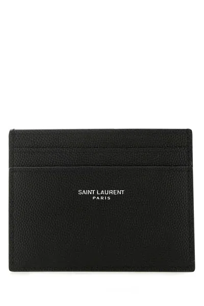 Saint Laurent Calfskin Card Case In Black