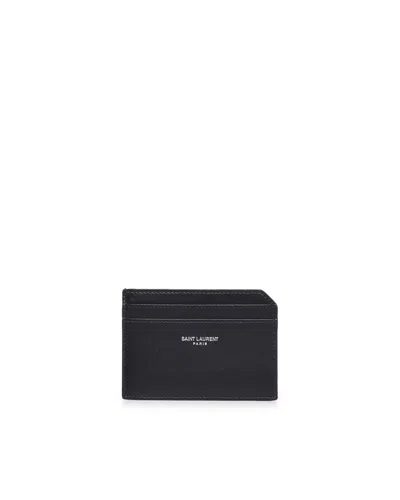 Saint Laurent Calfskin Card Holder In Black