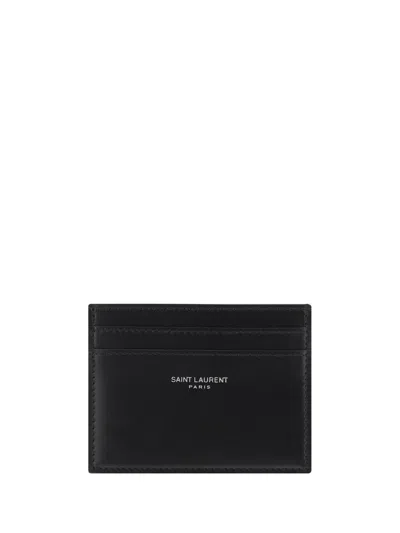 Saint Laurent Calfskin Card Holder Wallets Black