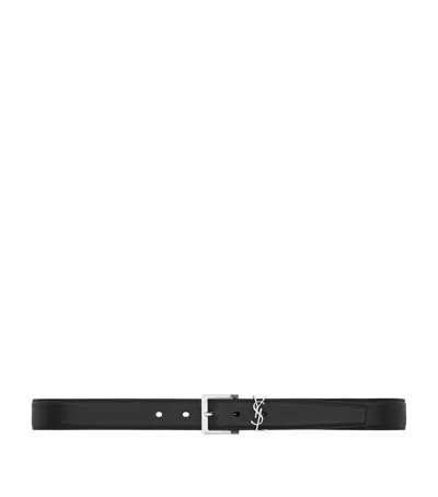 Saint Laurent Calfskin Cassandre Belt In Black