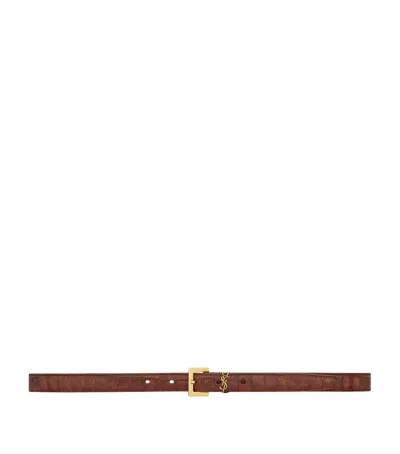 Saint Laurent Calfskin Cassandre Belt In Nude