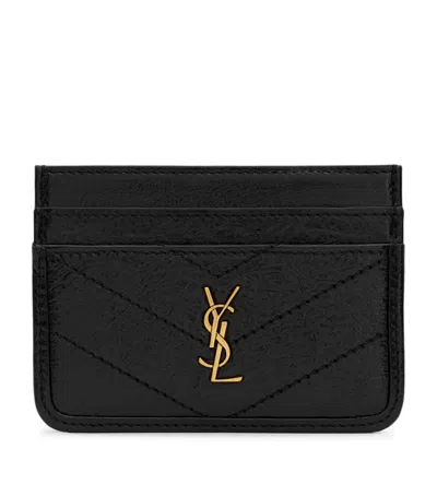 Saint Laurent Calfskin Cassandre Card Holder In Black