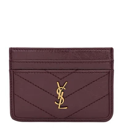 Saint Laurent Calfskin Cassandre Card Holder In Burgundy