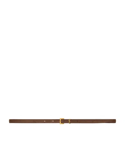 Saint Laurent Calfskin Cassandre Slim Belt In Brown