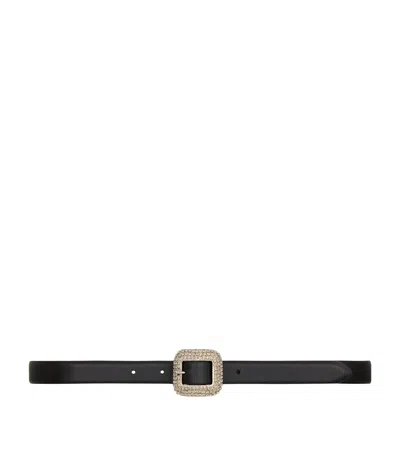 Saint Laurent Calfskin Embellished Belt In Black