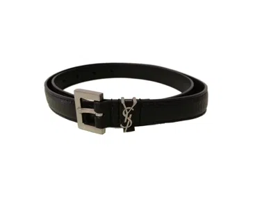 Saint Laurent Calfskin Leather Belt With Silver-tone Buckle In Black