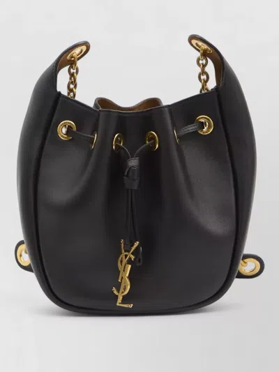 Saint Laurent Calfskin Leather Bucket Chain Shoulder Bag In Black