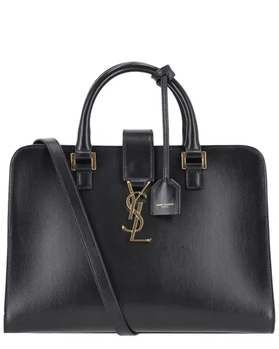 Saint Laurent Calfskin Leather 'ysl' Logo Small Cabas Tote (authentic Pre-  Loved) In Black