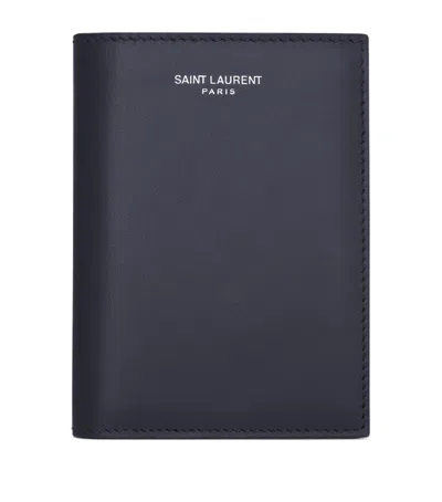 Saint Laurent Calfskin Logo Bifold Wallet In Blue