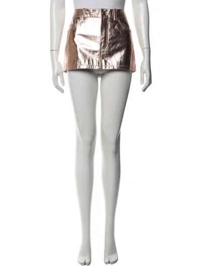 Pre-owned Saint Laurent Calfskin Mini Skirt W/ Tags In Metallic/pink