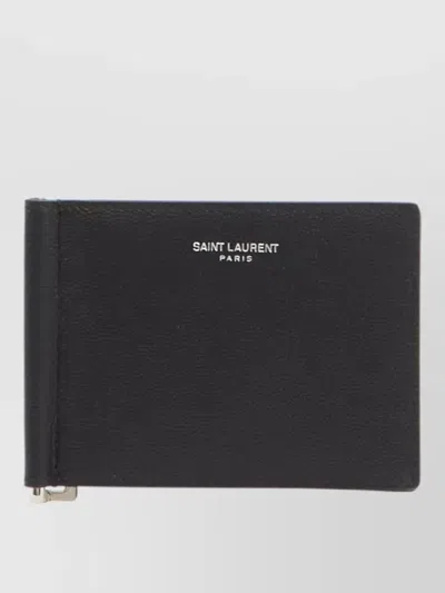 Saint Laurent Calfskin Money Clip Slim Wallet In Brown