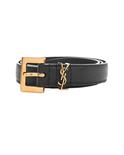 SAINT LAURENT SAINT LAURENT CALFSKIN MONOGRAM NARROW SQUARE BUCKLE BELT 65 26 (AUTHENTIC PRE-LOVED)