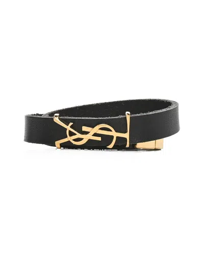 Saint Laurent Calfskin Opyum Double Wrap Bracelet (authentic Pre-loved) In Black