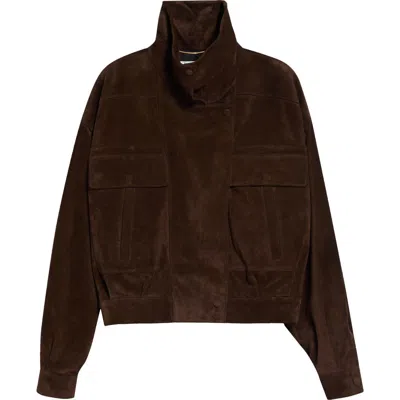 Saint Laurent Calfskin Suede Jacket In Brown
