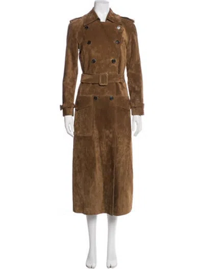 Pre-owned Saint Laurent Calfskin Trench Coat In Brown