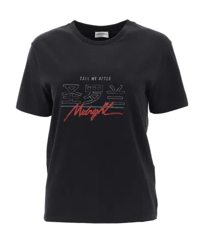 Saint Laurent Call Me After Midnight T-shirt In Black