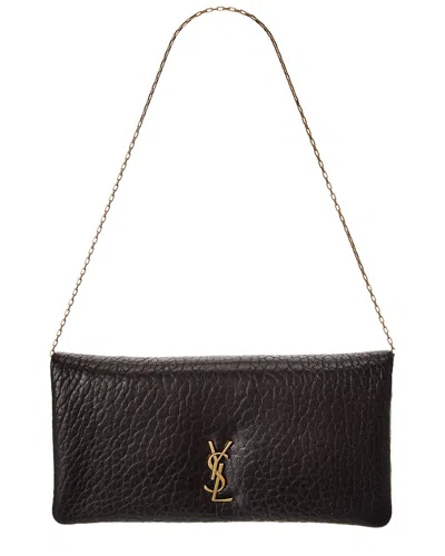 Saint Laurent Calypso Grained Leather Clutch In Black