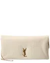 Saint Laurent Calypso Grained Leather Clutch In White