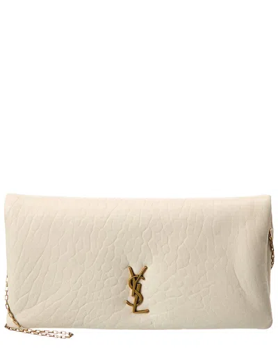 Saint Laurent Calypso Grained Leather Clutch In White