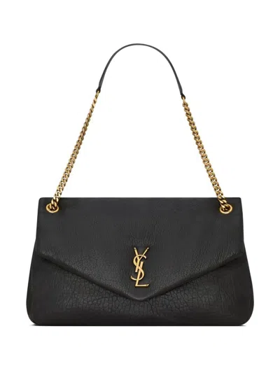 Saint Laurent Calypso Large Padded Textured-leather Shoulder Bag In Black