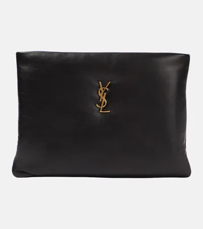 Saint Laurent Calypso Large Leather Pouch In Black