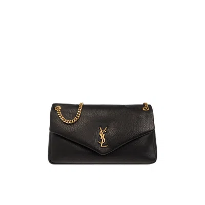 Saint Laurent Woman Black Leather Big Calypso Shoulder Bag