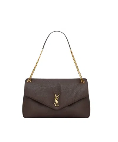 Saint Laurent Calypso Large Shoulder Bag In Grained Lambskin In Black