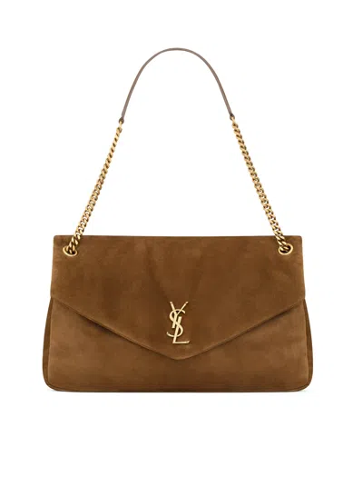 Saint Laurent Calypso Large Suede Bag In Nude