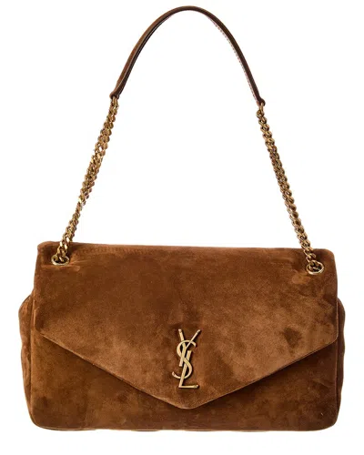 Saint Laurent Calypso Large Suede Shoulder Bag In Brown