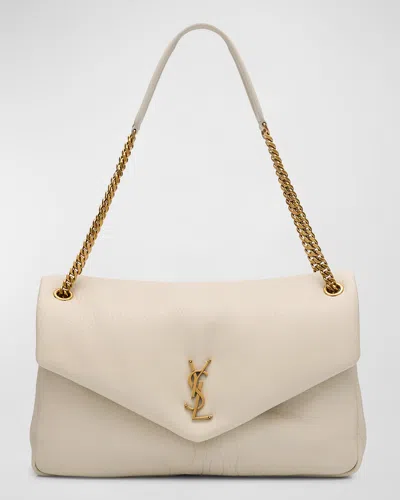 Saint Laurent Calypso Large Ysl Shoulder Bag In Leather In Crema Soft