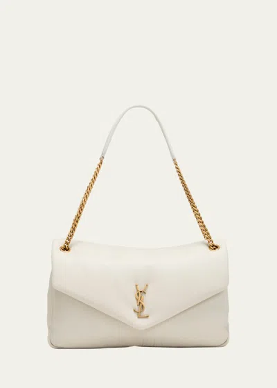 Saint Laurent Calypso Large Ysl Shoulder Bag In Leather In White