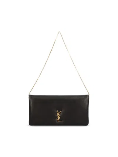 Saint Laurent Monogram Leather Wallet On Chain In Black
