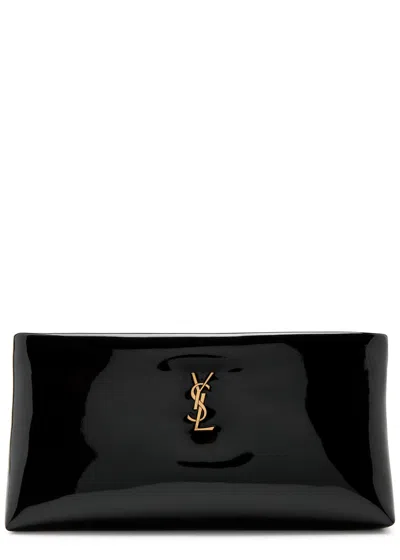 Saint Laurent Calypso Long Patent Leather Pouch In Black