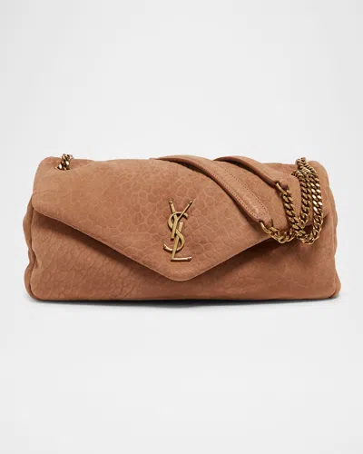 Saint Laurent Calypso Medium Ysl Shoulder Bag In Grained Nubuck Leather In Honey Caramel
