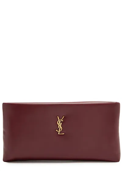 Saint Laurent Calypso Padded Leather Pouch In Burgundy