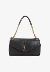 Saint Laurent Leather Shoulder Bag With Zip Pocket In Black